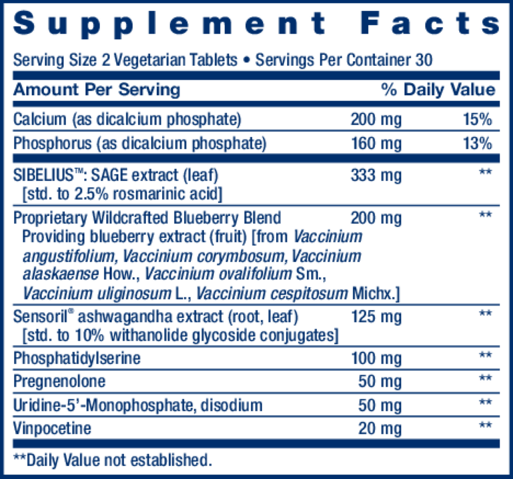 Cognitex® Elite Pregnenolone Supplement Facts Label