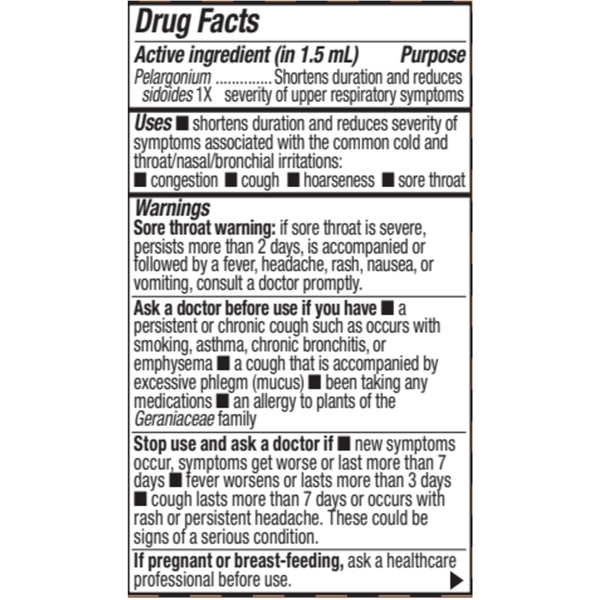 Umcka ColdCare Original Drops Supplement Facts Label