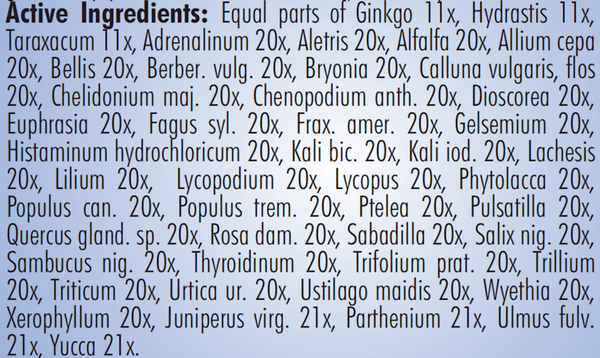 PRO Pollen-Weeds Supplement Facts Label