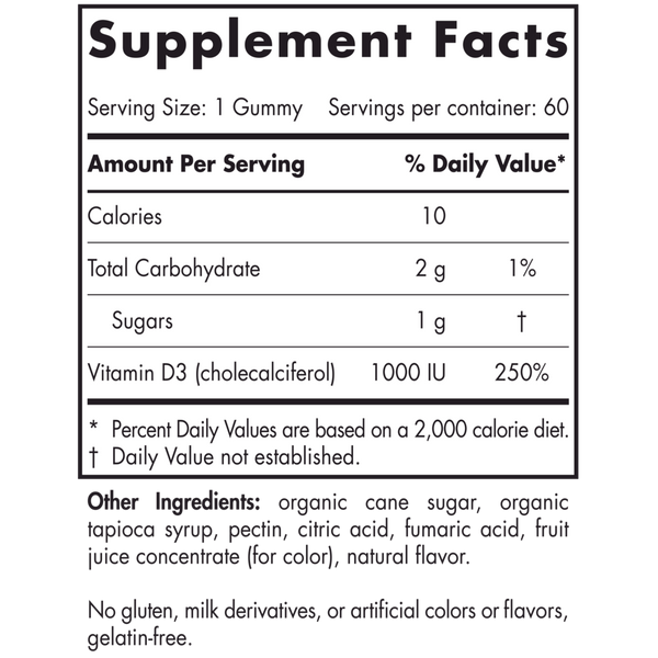 Vitamin D3 Gummies Wild Berry Supplement Facts Label