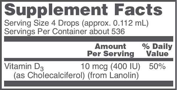 Liquid Vitamin D3 Supplement Facts Label