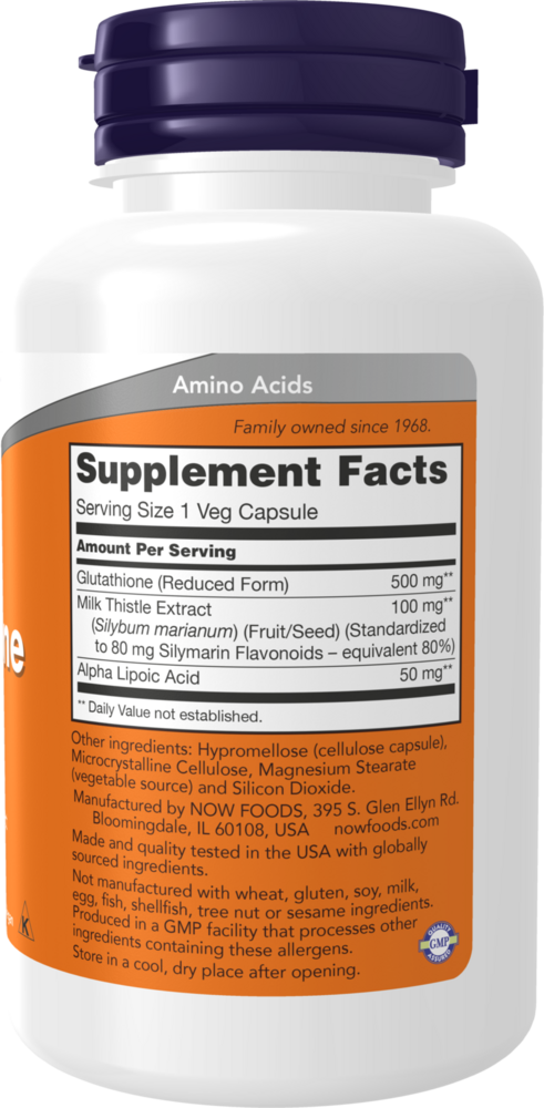 Glutathione 500 mg Supplement Facts Label
