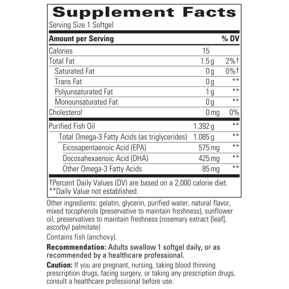 Pure Omega Ultra HP - Ultra High Potency Fish Oil Supplement Facts Label