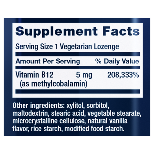 Vitamin B12 Methylcobalamin 5 mg Supplement Facts Label