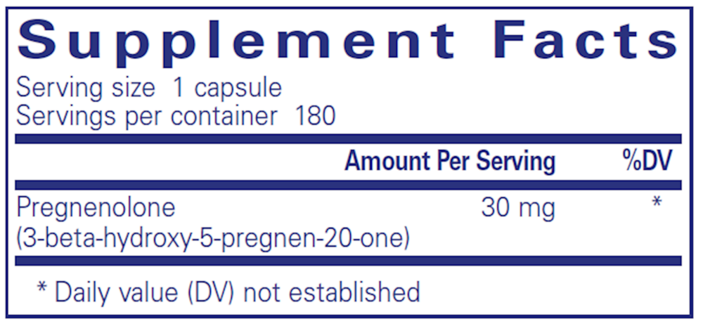 Pregnenolone 30 mg 180 Count Supplement Facts Label