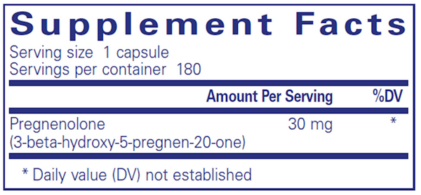 Pregnenolone 30 mg 180 Count Supplement Facts Label