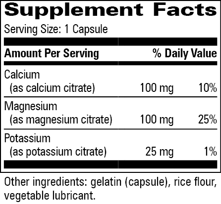 C-M-K Citrate Supplement Facts Label