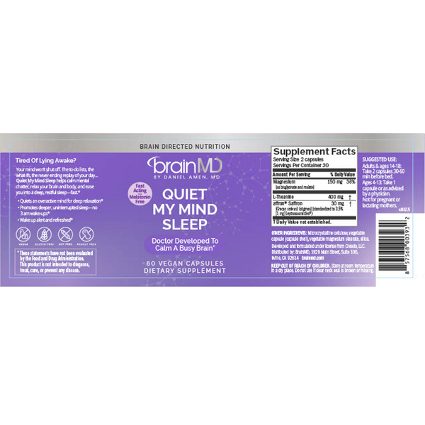 Quiet My Mind Sleep Supplement Facts Label