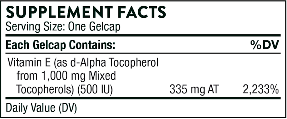 Ultimate-E Supplement Facts Label