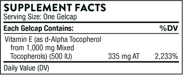 Ultimate-E Supplement Facts Label