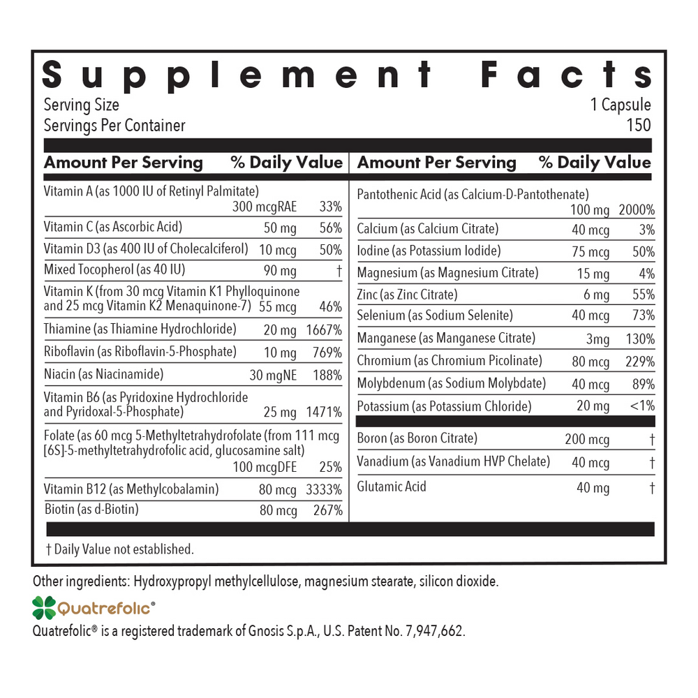 Multi-Vi-Min® without Copper & Iron Supplement Facts Label