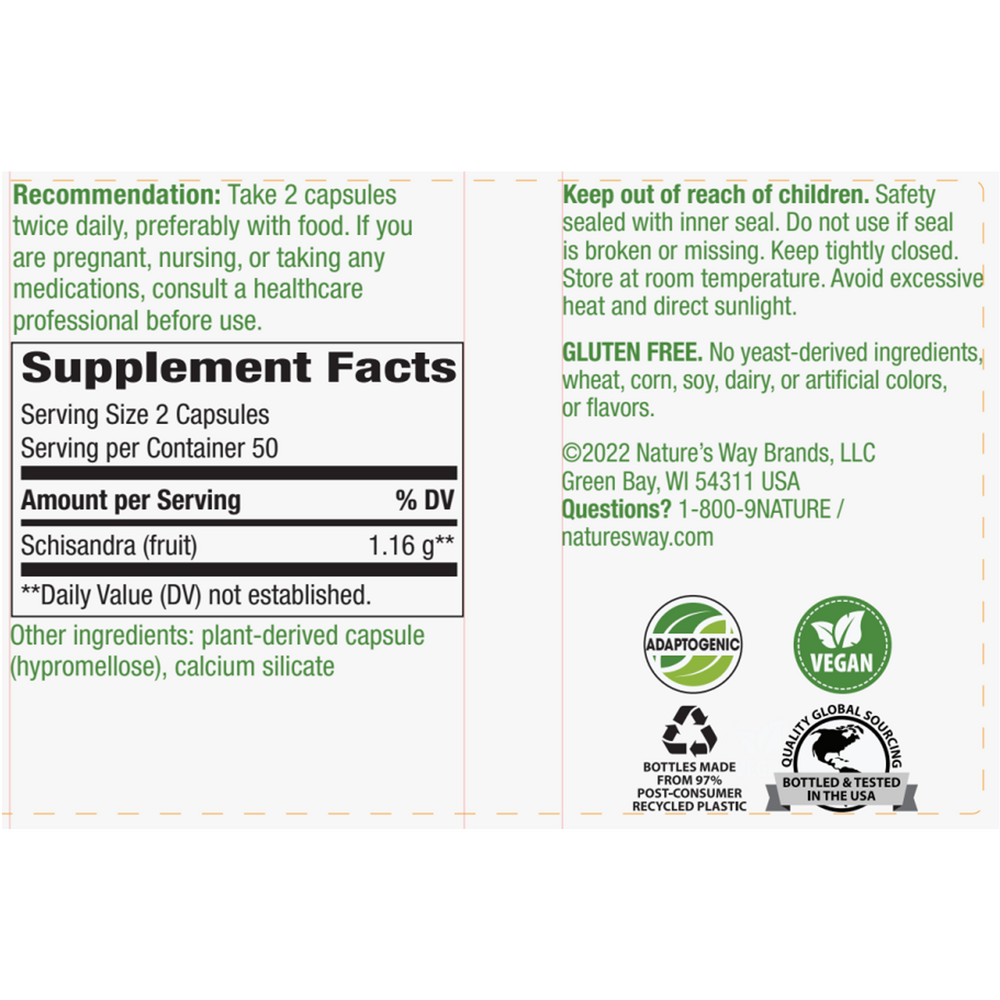 Schizandra 580 mg Supplement Facts Label