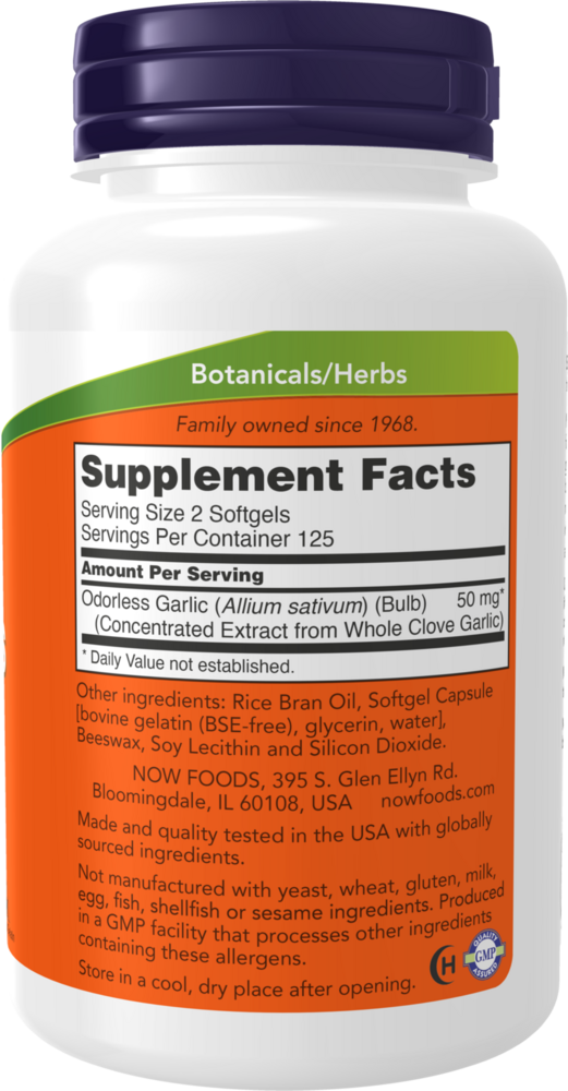 Odorless Garlic Supplement Facts Label