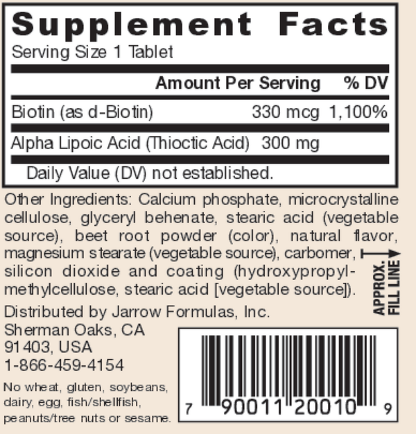 Alpha Lipoic Sustain Supplement Facts Label
