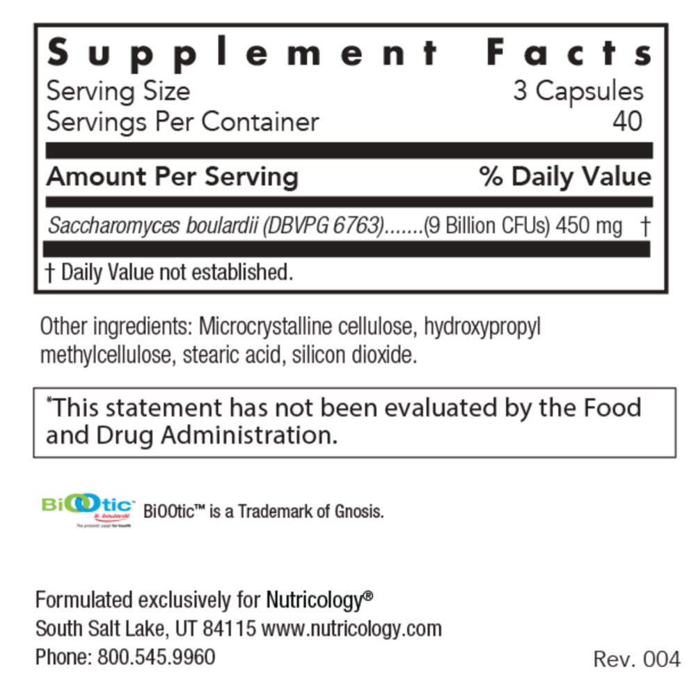 Saccharomyces Boulardii Supplement Facts Label