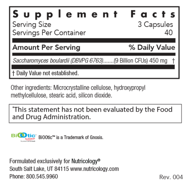 Saccharomyces Boulardii Supplement Facts Label