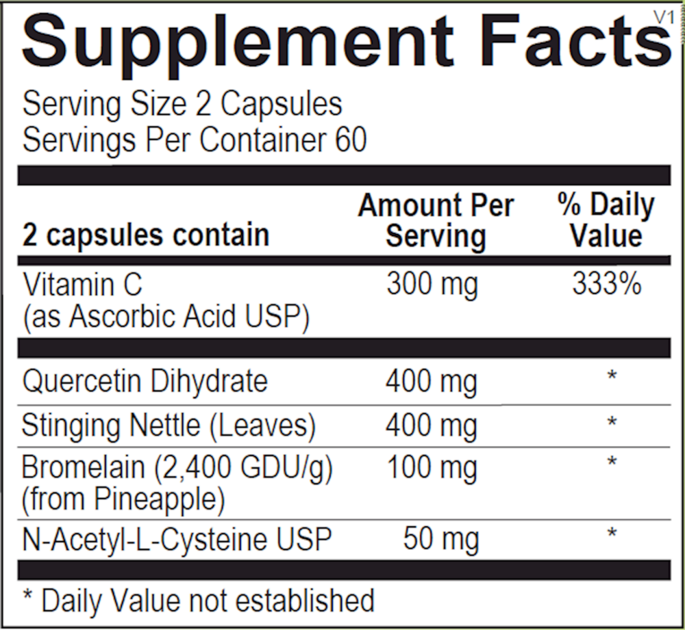Natural D-Hist Supplement Facts Label