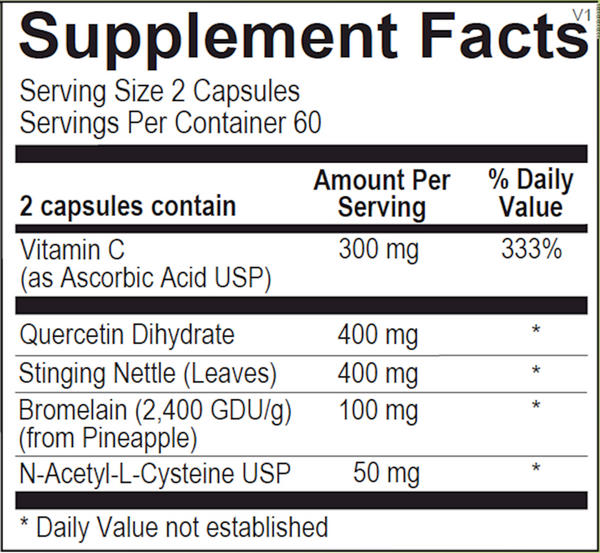 Natural D-Hist Supplement Facts Label