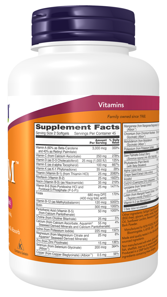 Adam Men's Multi Supplement Facts Label