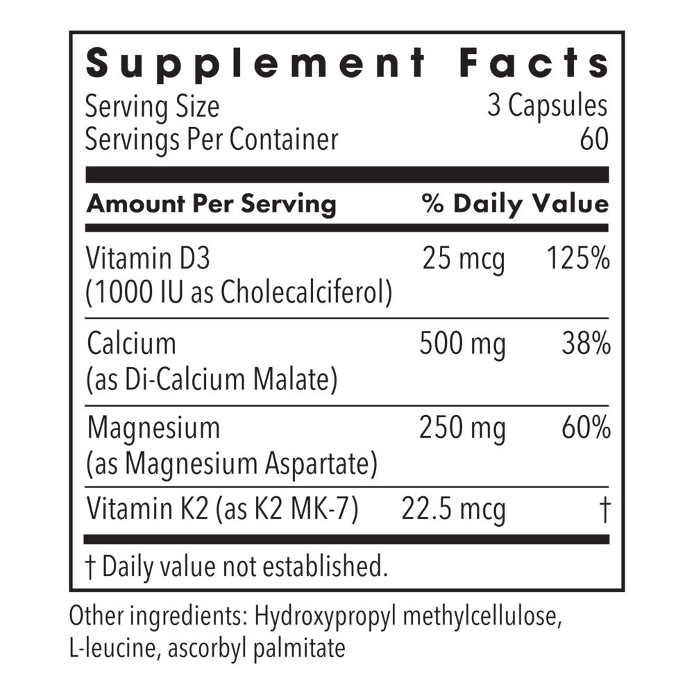 Cal/Mag Plus with Vitamin D & K2 Supplement Facts Label