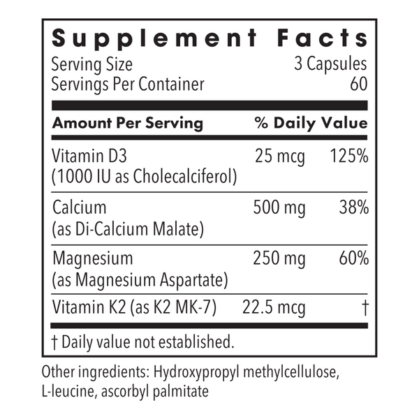 Cal/Mag Plus with Vitamin D & K2 Supplement Facts Label