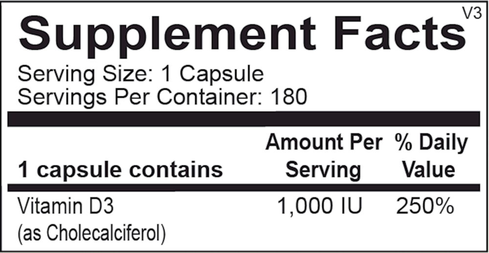 Vitamin D 1,000 IU Supplement Facts Label