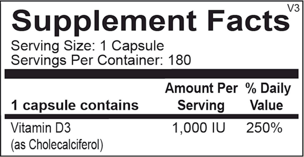 Vitamin D 1,000 IU Supplement Facts Label