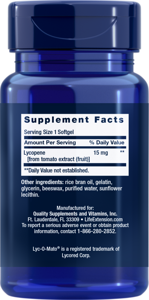 Mega Lycopene Supplement Facts Label