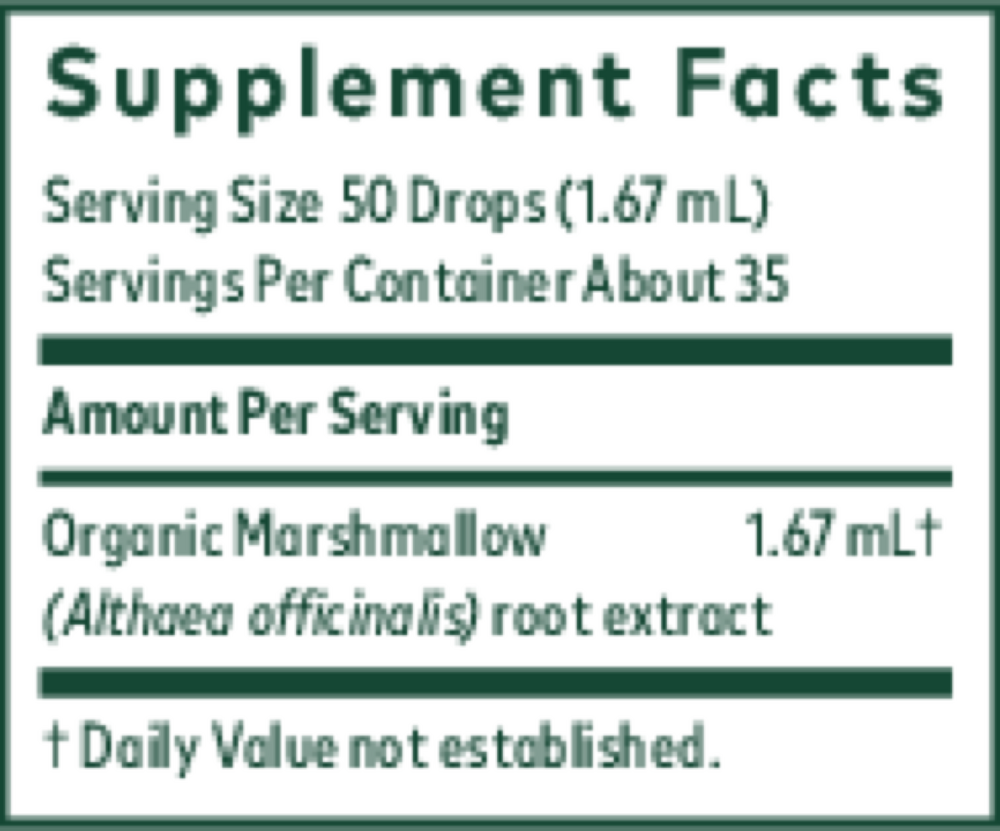 Organic Marshmallow Root Supplement Facts Label