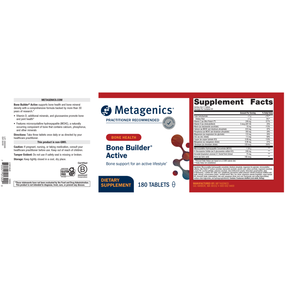 Bone Builder Active Supplement Facts Label