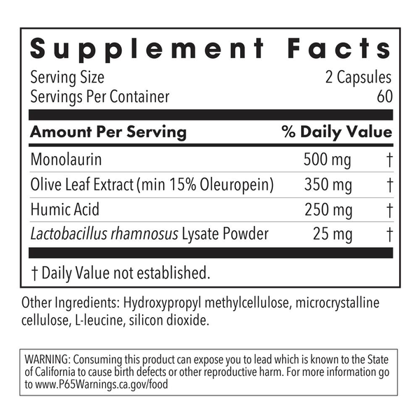 Humic-Monolaurin Complex Supplement Facts Label