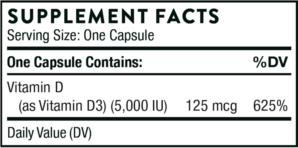 Vitamin D-5000 NSF Supplement Facts Label