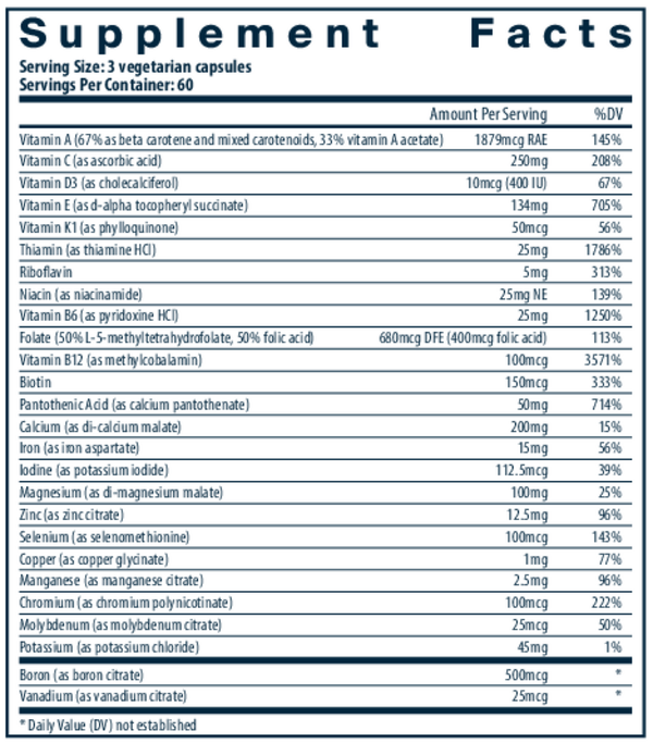 PreNatal Multi-Nutrients Supplement Facts Label