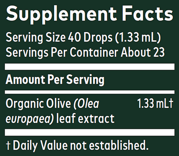 Olive Leaf Supplement Facts Label