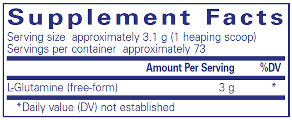 L-Glutamine Powder 227 G. Supplement Facts Label