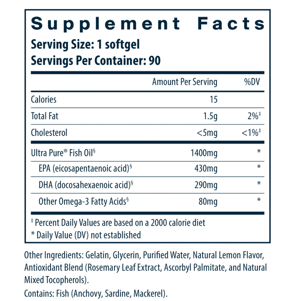 Ultra Pure® Fish Oil 800 Supplement Facts Label