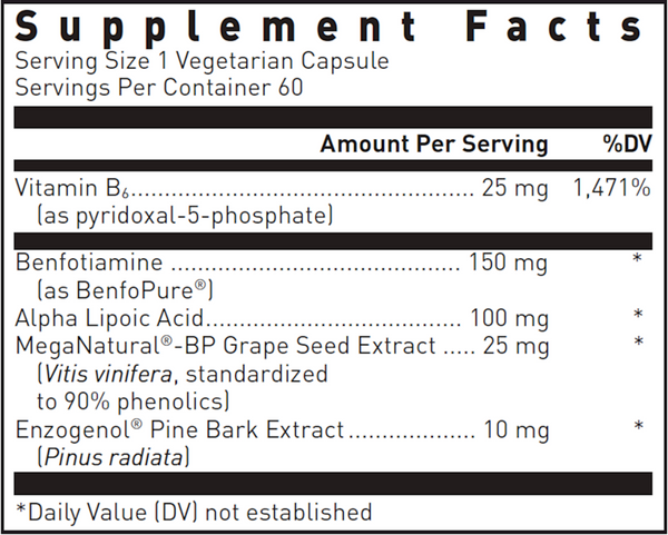 Ultra Benfotiamine Supplement Facts Label