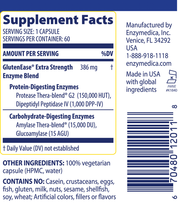 GlutenEase Extra Strength - CAPSULES Supplement Facts Label