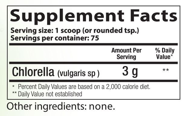 Chlorella Powder Supplement Facts Label