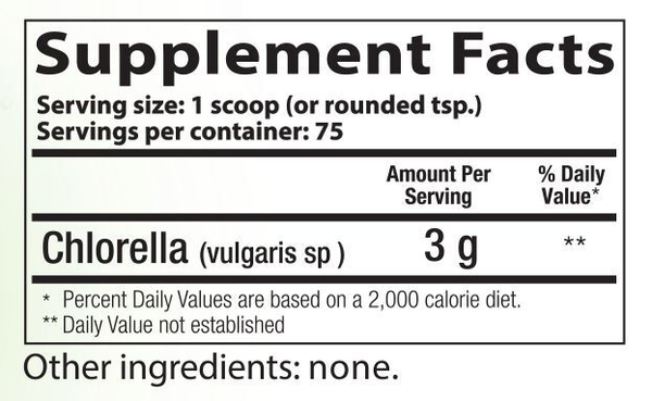 Chlorella Powder Supplement Facts Label