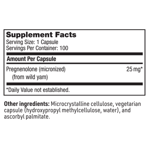 Pregnenolone 25 mg Supplement Facts Label