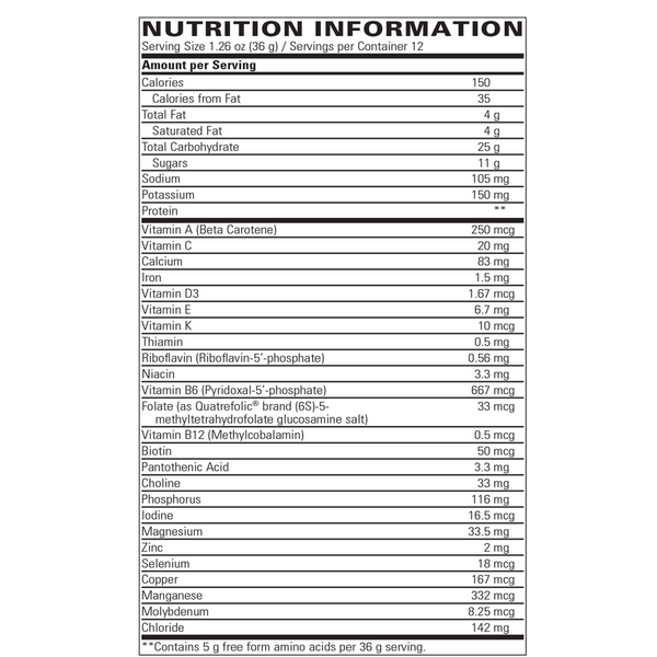 Physician's Elemental Diet 432g Supplement Facts Label
