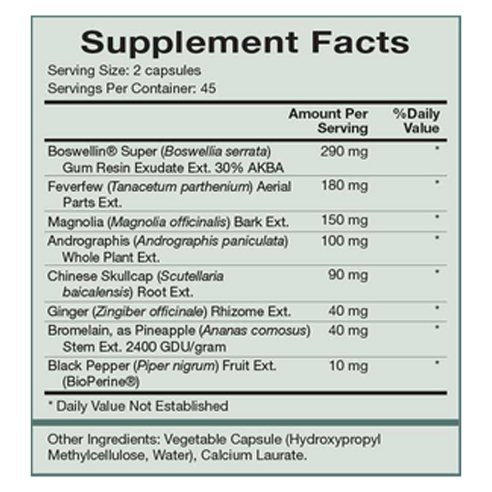 InflamAway Supplement Facts Label