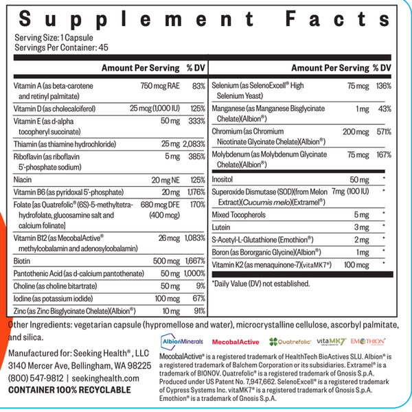 Multivitamin One Supplement Facts Label