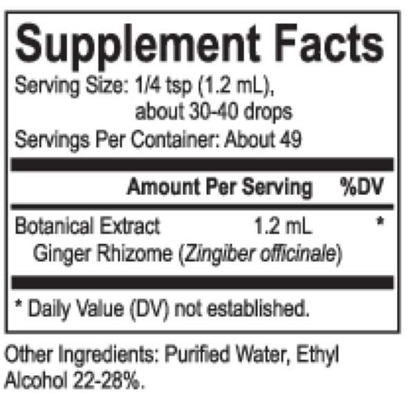 Core Ginger Supplement Facts Label