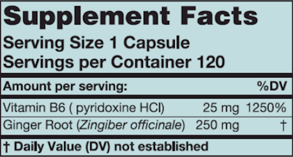 Ginger-B6 Supplement Facts Label