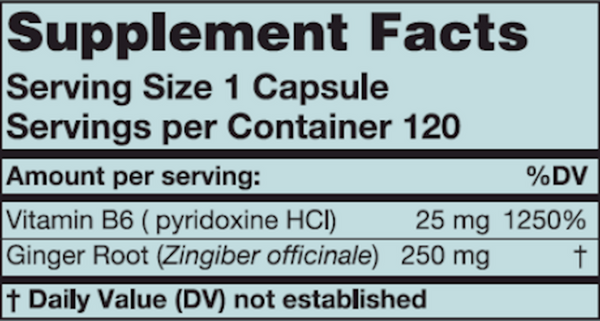 Ginger-B6 Supplement Facts Label