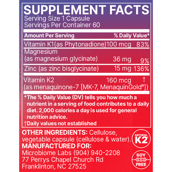 MegaQuinone K2-7 Supplement Facts Label