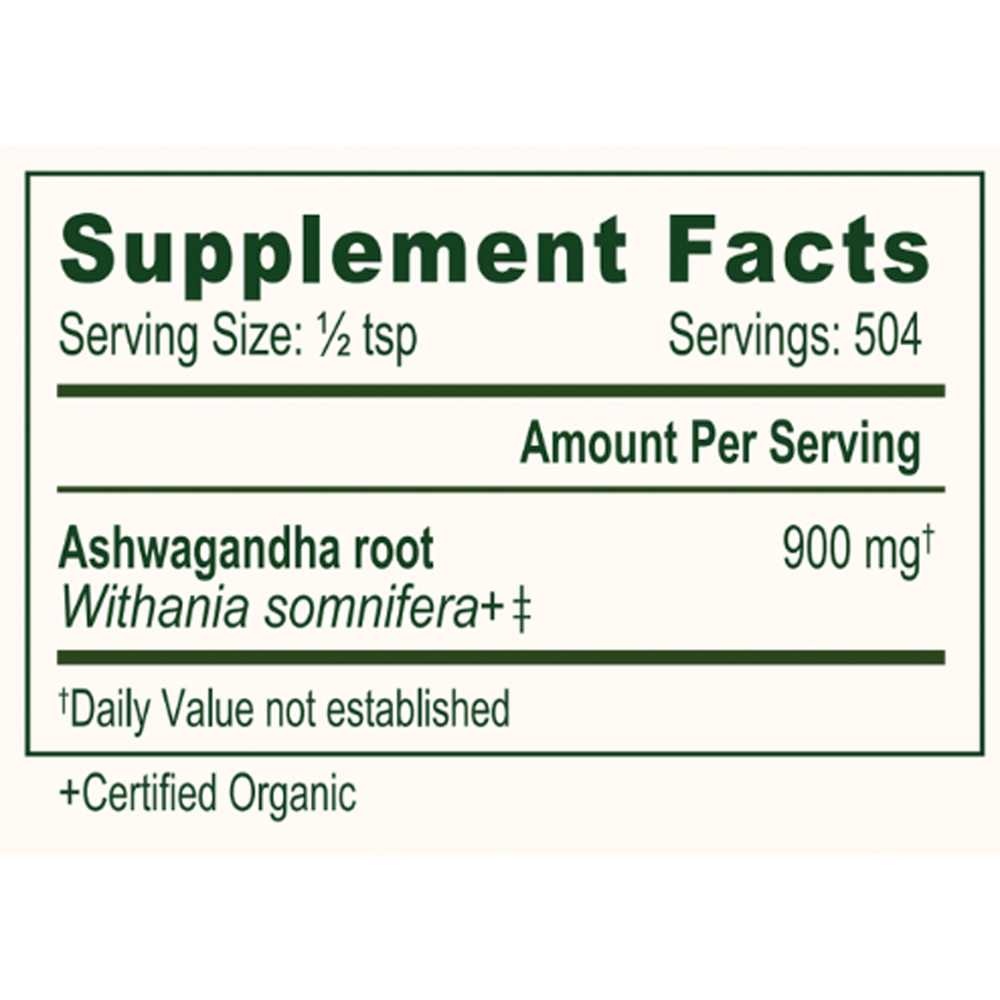 Brahmi/Gotu Kola Leaf Powder Organic Supplement Facts Label