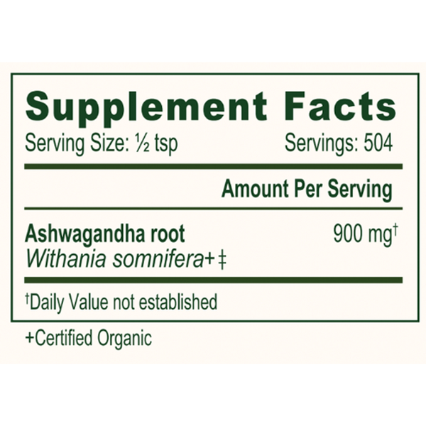 Brahmi/Gotu Kola Leaf Powder Organic Supplement Facts Label